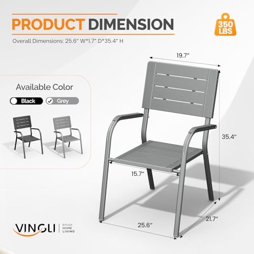 VINGLI Outdoor Patio Dining Chairs, Stackable HDPE All-Weather Arm Chairs, Weatherproof Outdoor Seating for Garden, Backyard, Poolside, Balcony,Grey (2 Pack) - Image 3