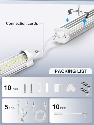 ELEKICO 6 Pack 50w 4ft Led Shop Light, Super Bright 7500lm 5000k V Shape 4' Led Shop Lights, Linkable 4 Foot Led Shop Lights for Garage Warehouse, Supermarket, Basement, Barn, Storage Area - Image 6