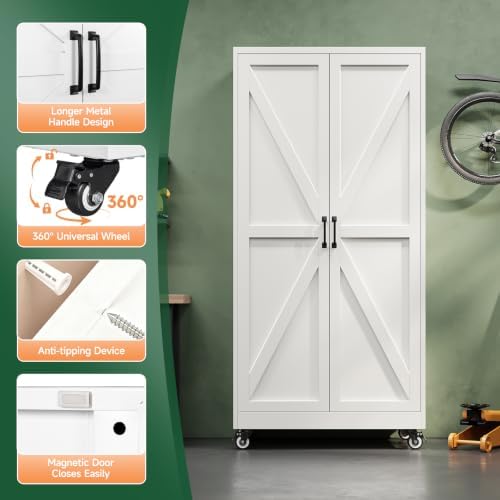 Letaya Metal Garage Storage Cabinet with Wheels,71" White Tool Steel Locker - Image 5