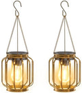Solar Lanterns, Upgraded Metal Outdoor Lights, Brighter Hanging Solar Lights for Outside Waterproof, Auto On/Off Warm White Lighting for Yard, Garden, Patio, Pathway Decor (Bronze, 2 Pack) by BONLION