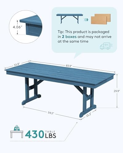 SERWALL Outdoor 84" HDPE Rectangular Dining Table for 6-8,All-Weather,Blue - Image 2