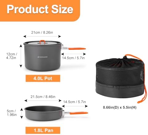 Odoland 15pcs Camping Cookware Mess Kit, Lightweight Pot Fry Pan Set - Image 2
