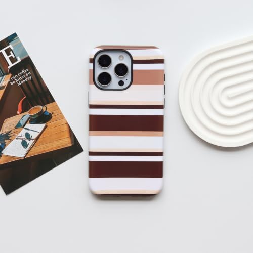 for iPhone 15 Pro Max Case, Magnetic Matte Frosted Dual-Layer Striped Phone Case for Women, Retro Aesthetic Cover Compatible with Mag Safe Accessories - Cocoa Stripe - Image 2