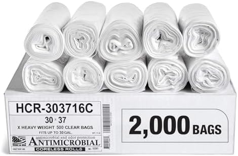 Aluf Plastics 30 Gallon16 Micron (eq) Clear Trash Bags 30" x 37" 2000 Count by AlufPlastics