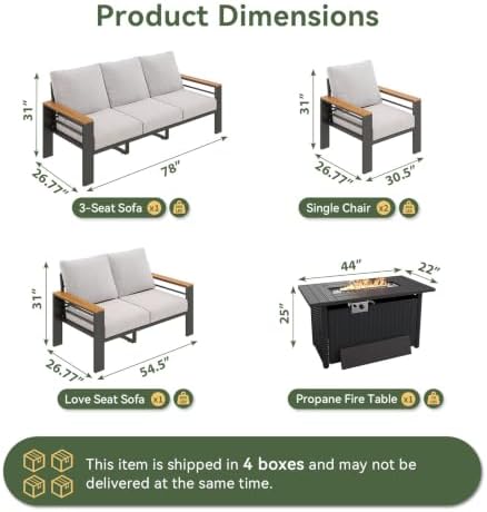 Aoxun Patio Furniture Set, Aluminum Outdoor Furniture with Fire Pit Table - Image 5