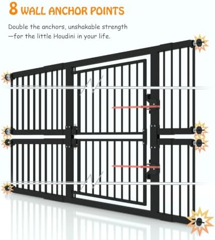 74.8" Extra Tall Pet Gate for Cats，29.5"-51.6" Extra Wide Cat Gate,Pressure Mounted Easy Walk Through Pet Gate with Door for Stairs, Doorways, Kitchen(Black) - Image 3