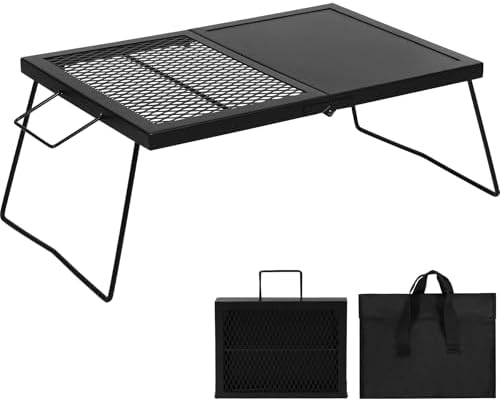 REDCAMP Folding Campfire Grill, Heavy Duty Steel Mesh Grate, 23.6" Portable Camping Grates Over Fire Pit, Campfire Cook Equipment with Legs Carrying Bag, Grilling Rack for Outdoor Open Flame Cooking by REDCAMP