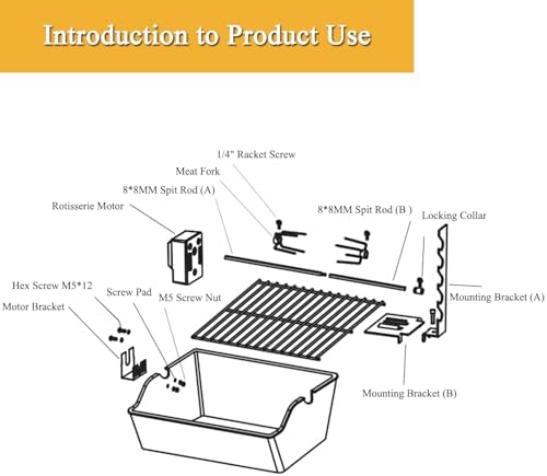 Heavy-Duty Stainless Steel Grill Rotisserie Kit with 27 X 1/3 Inch Spit Rod, Stainless Steel Electric Motor and Necessary Rotisserie Accessories (Stainless Steel, New Black) - Image 5