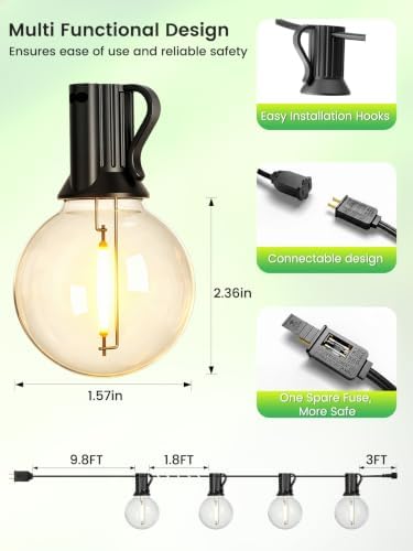LACHON Outdoor String Lights Waterproof 300 FT with 150 G40 IP65 Bulbs - Image 4