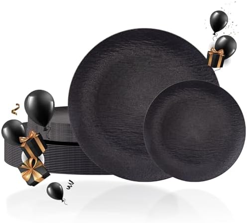 32Pcs Matte Black Plastic Plates Unbreakable & Reusable Party Set by WWONDERFUL