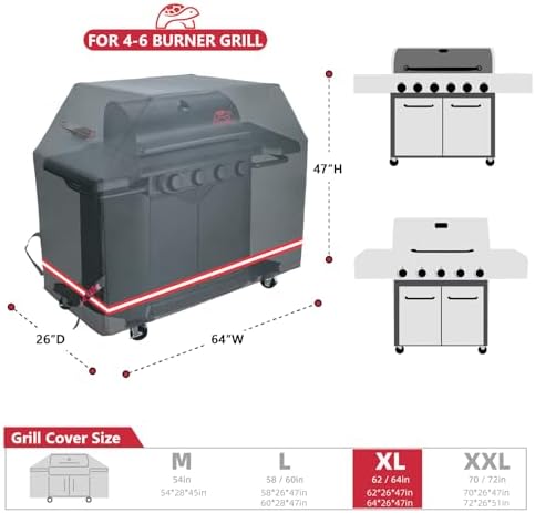 Turtle Life BBQ Grill Cover, 64 Inch Heavy Duty Waterproof 4-6 Burner Barbecue Gas Grill Covers for Weber Genesis Char-Broil Deluxe Royal Gourmet GA Series, Black - Image 2