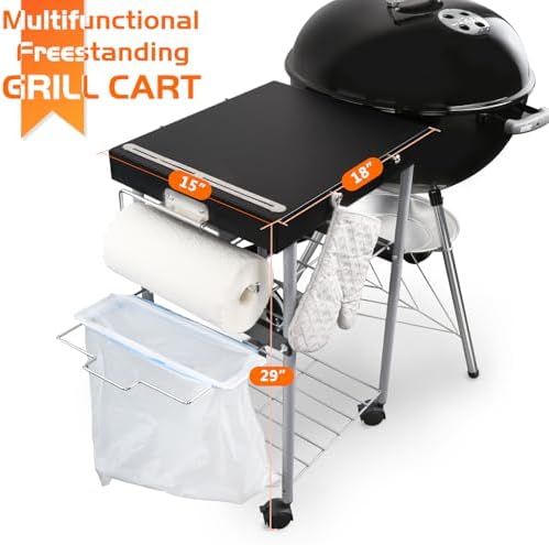 2-in-1 Grill Cart & Prep Table with Storage Shelves for Weber 22" & 18" Kettle Grills, Small Hook-On Grill Side Table, Grill Stand for Blackstone 17" Griddle for Ninja Woodfire Pitboss 150 Series - Image 3