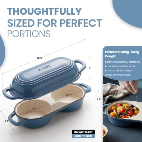 Enameled Cast Iron Bread Loaf Pan with Lid,Double Sourdough Baking Pan-Blue - Image 3