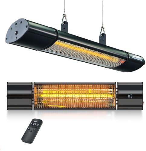 Hanging Patio Heater, Outdoor Electric Heater, Wall Mounted & Ceiling Infrared Garage Heater for Outdoor/Indoor Use, 1500W, Remote Control, Black by Paraheeter