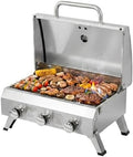 Bonnlo 3 Burner Portable Gas Grill, 30,000 BTU Tabletop Camping Grill with Ignition & Lockable Lid, Stainless Steel Propane Grill with Foldable Legs & Thermometer for Outdoor Patio BBQ RV Use by Bonnlo
