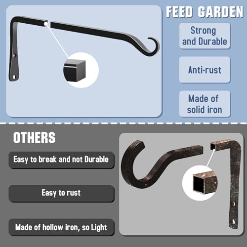 FEED GARDEN 2 Pack 12 Inch Hanging Plant Bracket Wall Hooks Decorative Plant Hangers for Outdoor Hanging Bird Feeders, Wind Chimes, Plant Baskets, Black - Image 4