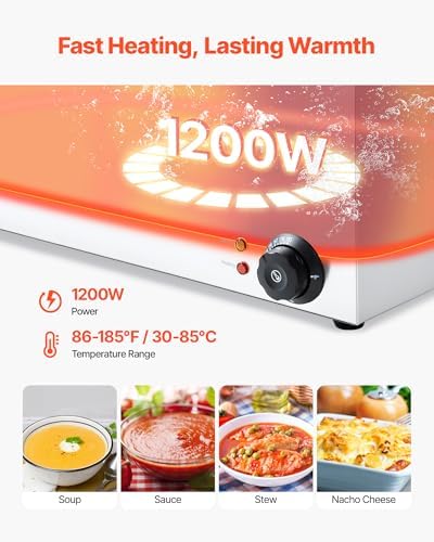 VEVOR 24QT Commercial Food Warmer, 5-Pan Electric Steam Table, 1200W Professional Countertop Stainless Steel Buffet Bain Marie with 86-185°F Temp Control for Catering, Buffet, Parties, Restaurants - Image 3