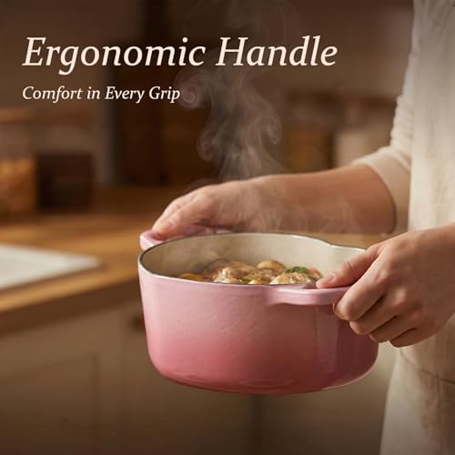 Overmont Enameled Cast Iron Dutch Oven - 2QT Pink Heart-Shaped Mini Pot - Image 5