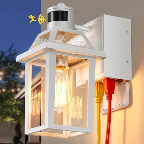 Porch Lights with GFCI Outlet Dusk to Dawn Outdoor Lighting White 1Pack by YISURO