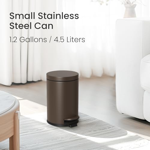 Cesun Small Round Bathroom Trash Can with Lid Soft Close, 1.2 Gal, Brown - Image 2