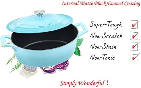 La Cuisine Enameled Cast Iron Oval Dutch Oven Casserole Pot with Lid 5 QT Internal Matte Black Enamel Coating for bread baking For GlassTop Oven-Safe 550°F/276°C 2-ToneTeal - Image 3