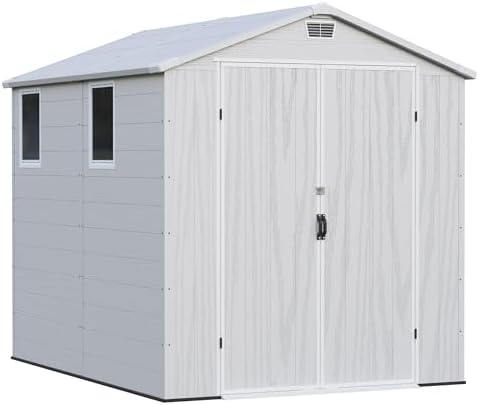 Greesum 6x8FT Plastic Outdoor Storage Shed with Floor, Light Gray - Image 7