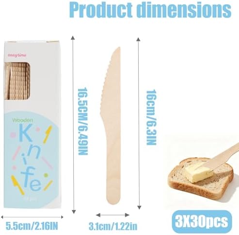 Disposable Wooden Knives, 150Pcs 6.5" Wooden Cutlery Knive Disposable Knives Compostable Utensils for Party, Camping, Traveling, Family Dinners, 3 Boxes of 50Pcs - Image 2