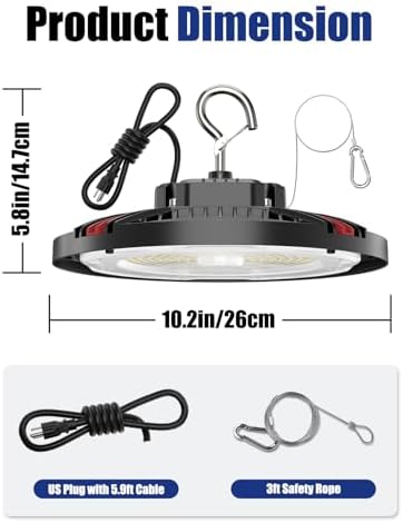 160W UFO LED High Bay Light, 24,000LM LED Shop Lights for Garage Warehouse Workshop, 5000K Daylight IP65 Waterproof Commercial Ceiling Fixture, 700W HPS/MH Equiv, ETL Listed, 6ft Cord, 1-Pack - Image 3