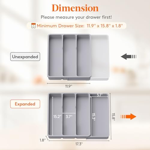 Lifewit Utensil Organizer for Kitchen Drawer, Expandable Cooking Tray - Image 3