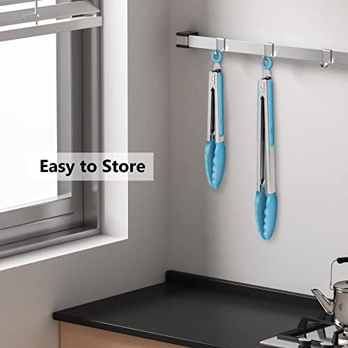 2 Pack Silicone Kitchen Tongs, 9 & 12 Inch, Stainless Steel, Blue - Image 6