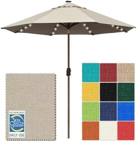 EliteShade USA 10-Year-Non-Fading 10ft Market Patio Umbrella, Commercial Grade Table Sun Umbrella with 80 Solar LED Lights, Crank Open, Windproof & UPF 50+ UV Protection for Garden, Deck, Pool, Backyard, Antique Beige by EliteShade