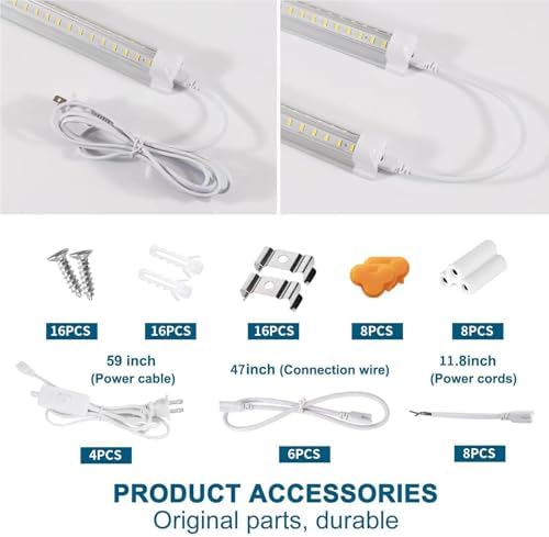 Led Shop Lights,Led Shop Lights 4FT 50W 6500K 7000LM Clear White,Shop Light 4FT 110V Linkable Integrated V-Shape for Shop Garage,Warehouse,Workbench and Workshop Commercial Bay Lighting(8-Pack) - Image 4