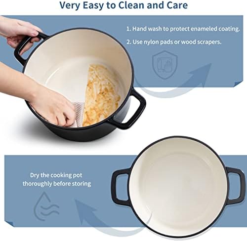 Velaze 6 QT Enameled Cast Iron Dutch Oven Pot with Lid, Black - Image 5