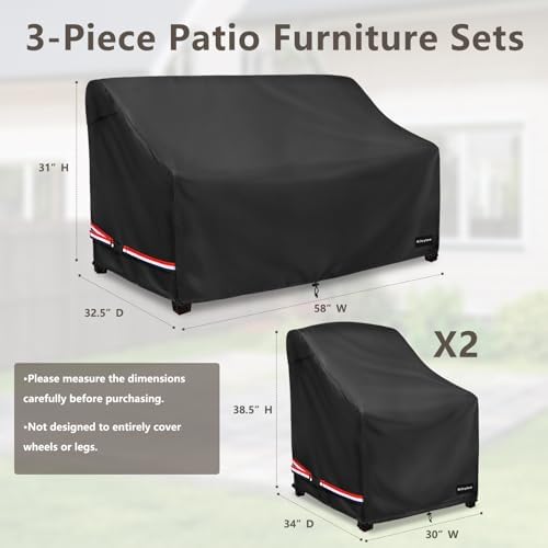 Rileytee Patio Furniture Covers Set Waterproof 3Pcs,Black,Small - Image 2