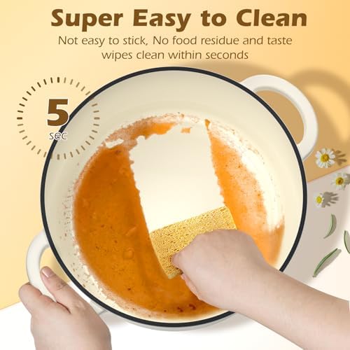 Umite Chef Enameled Cast Iron Dutch Oven-7QT Pot with Lid Cookbook & Cotton, Heavy-Duty Cookware for for Bread Baking, Braising, Stews, Marinate, Cook(Cream White) - Image 4