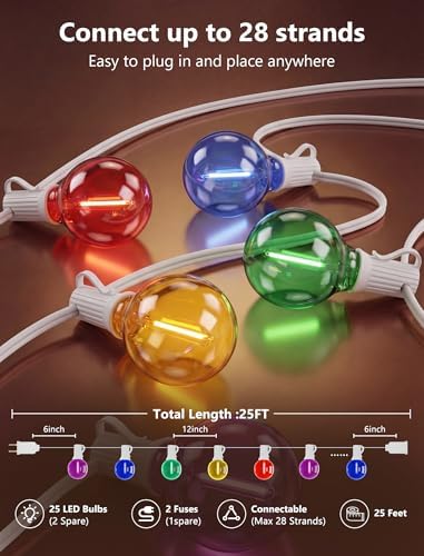 LED Outdoor String Lights Plug in, 25FT 27 G40 Shatterproof Multicolor Bulb - Image 2