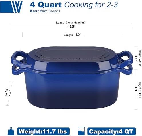 VORRINGARD Oval Dutch Oven Pot with Lid, Enamel Coating Cast Iron Bread Pans for Homemade Sourdough Bread Baking, Cooking, 4 Quart, Blue - Image 2