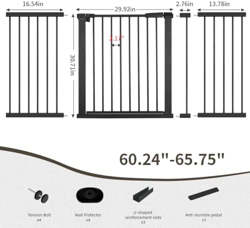 60.2"-65.7" Extra Wide Baby Gate for Doorways Hallways, 30 in Tall Dog Gates with Door No Drill, Auto Close Child Safety Gate for Pet Kid Doggie Cat Proof, Large Long Dog Barrier Indoor House, Black - Image 3