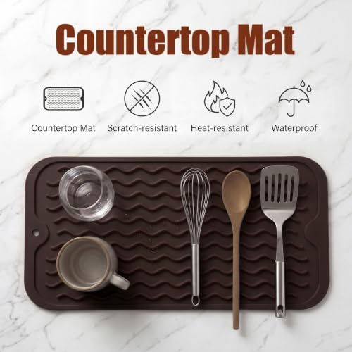 MicoYang Silicone Dish Drying Mat for Multiple Usage,Easy clean,Eco-friendly,Heat-resistant Silicone Mat for Kitchen Counter or Sink,Refrigerator or Drawer Liner Coffee S 12 inches x 6 inches - Image 3