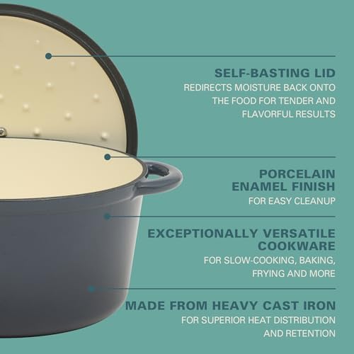 Gibson Home Addlestone 7 Qt Enameled Cast Iron Dutch Oven Pot with Lid – Round, Oven Safe to 500°F, Ideal for Bread Baking & Stews - Gradient Navy Blue - Image 3