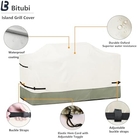 Bitubi 98 Inch Island Grill Cover - 600D Heavy Duty Waterproof All Weather Protection Extra Large Grill Cover,Beige&Grayish Green - Image 3