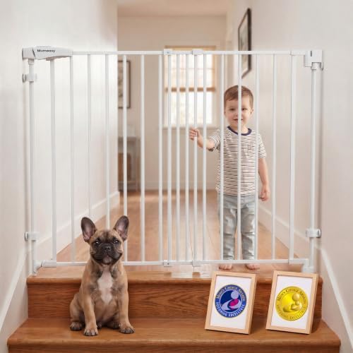 Mumeasy 36" Tall Baby Gate for Stairs, 29.5-43.3" Expandable Hardware Mounted (Drill Needed), Removable No Bottom Bar Dog Gate, Auto Close Wide Walk Thru Safety Gate for Doorways, Pets& Toddlers,White by Mumeasy-FocusonBabyPetSafetyGate