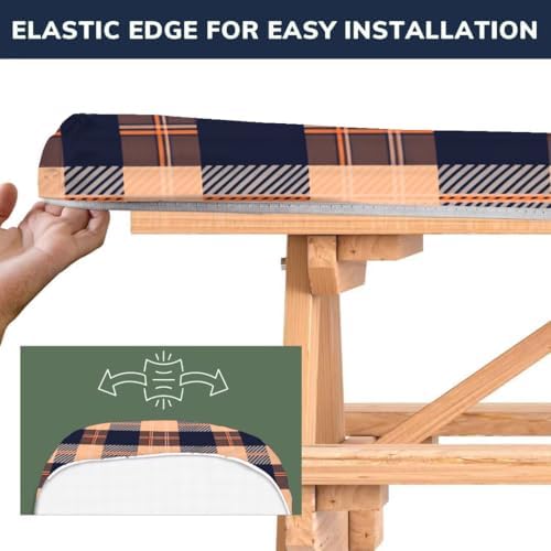 CAPSCEOLL Fitted Picnic Table Cover with Bench Covers 8ft - Autumn Plaid - Image 3