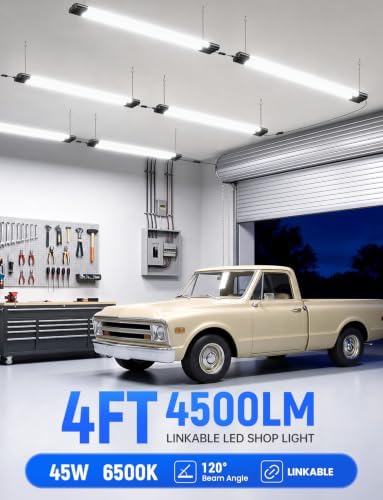 4FT LED Shop Lights, 45W 4500LM 6500K, Garage Light with Plug Hanging 4Pack - Image 2