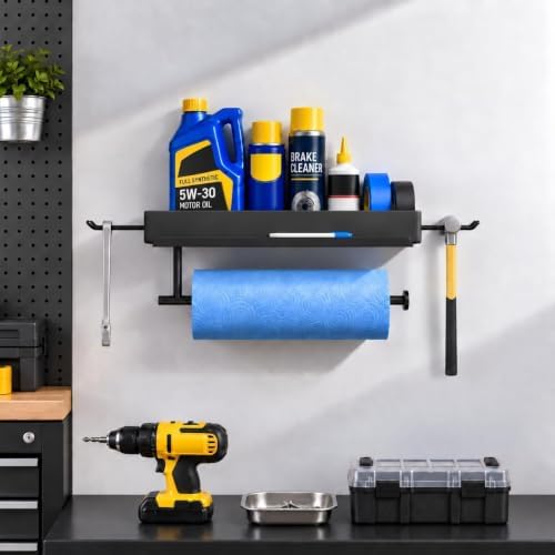 niffgaff Garage Paper Towel Holder with Shelf, Wall Mount | Black - Image 3