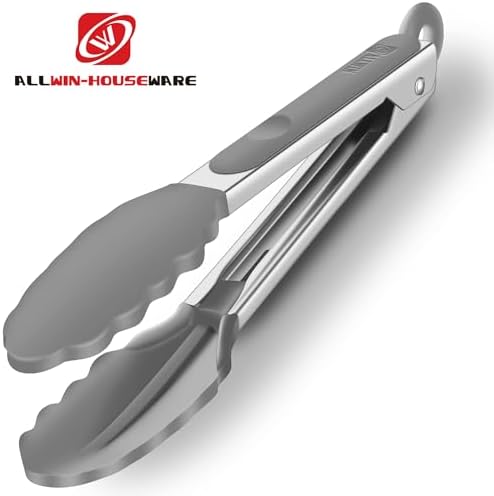 2 Pack Silicone Kitchen Tongs, 9 & 12 Inch, Stainless Steel, Grey - Image 2