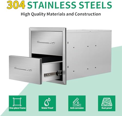 Outdoor Kitchen Drawers 14" W x 15" H x 23" D Stainless Steel Double Drawers with Ergonomic Handle for BBQ Island, Patio Grill Station & Outdoor Kitchen Cabinets - Image 3