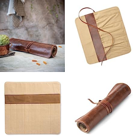 Angus Stoke premium leather Knife Roll Bag - Storage and Protection for Chef Knives, 7 Slots and 1 Zipper Pocket, genuine Buffalo Leather Case Nils (Mahogany) - Image 3