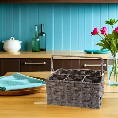 VILLCASE Imitation Rattan Woven Storage Basket with Handle PP Coffee - Image 5