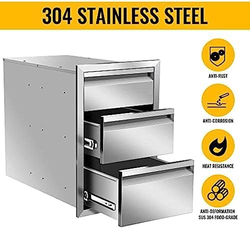 Pull Out Trash Drawer, Lower Sliding Rails Stainless Steel Roll Out Trash Bin Pull Out Tray With Handle For Outdoor Kitchen BBQ Island Grill Station,Three Drawers - Image 4